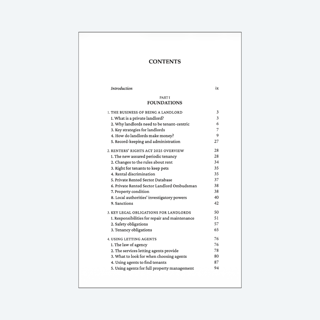 Contents page of The Good Landlord Handbook - Part 1 Foundations