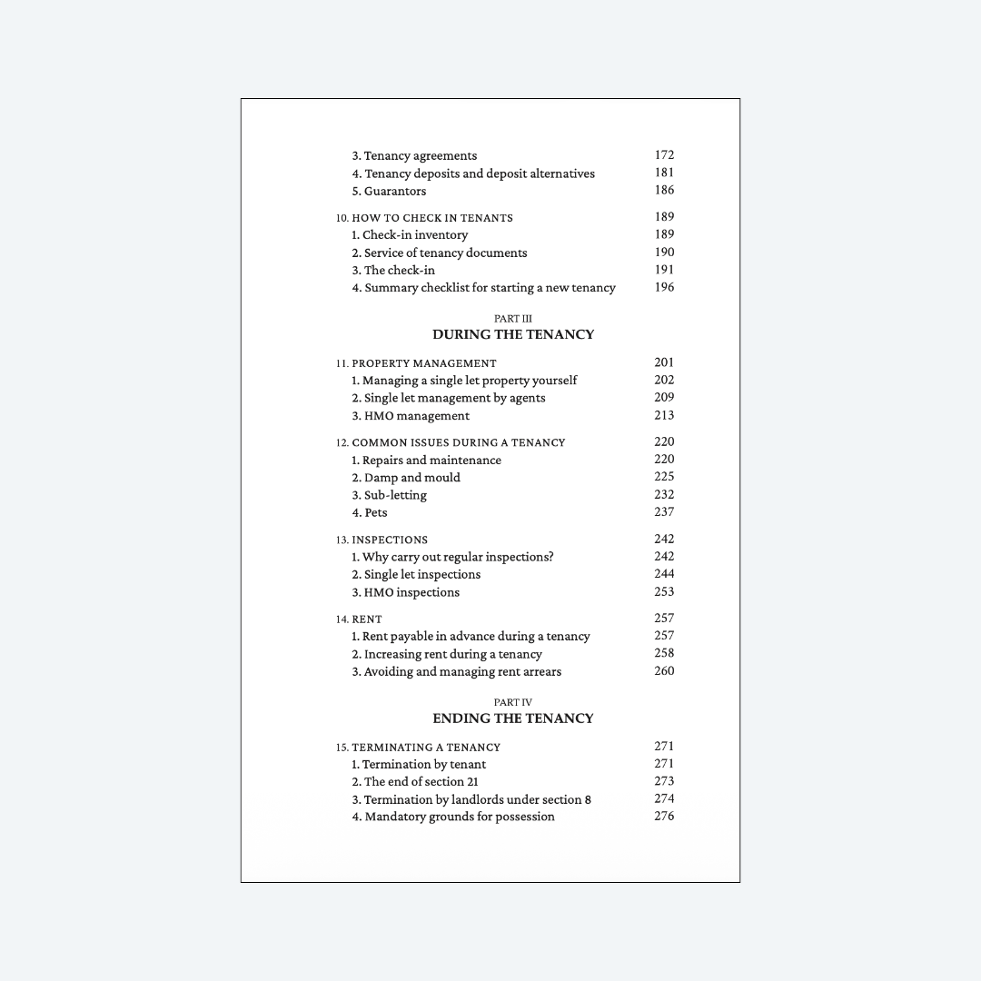 Contents page 3 of The Good Landlord Handbook - Part III During the Tenancy and Part Iv Ending the Tenancy