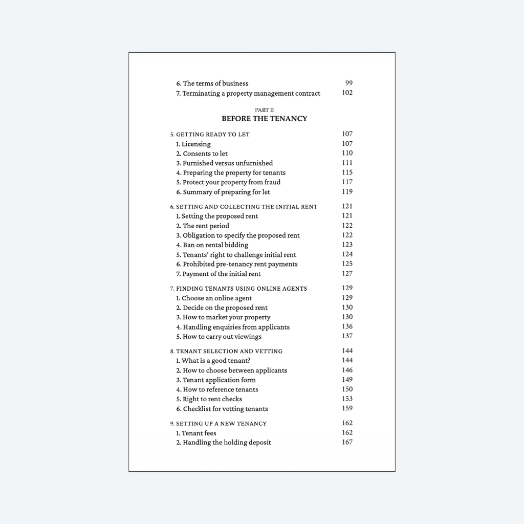 Contents of The Good Landlord Handbook - Part II Before the tenancy